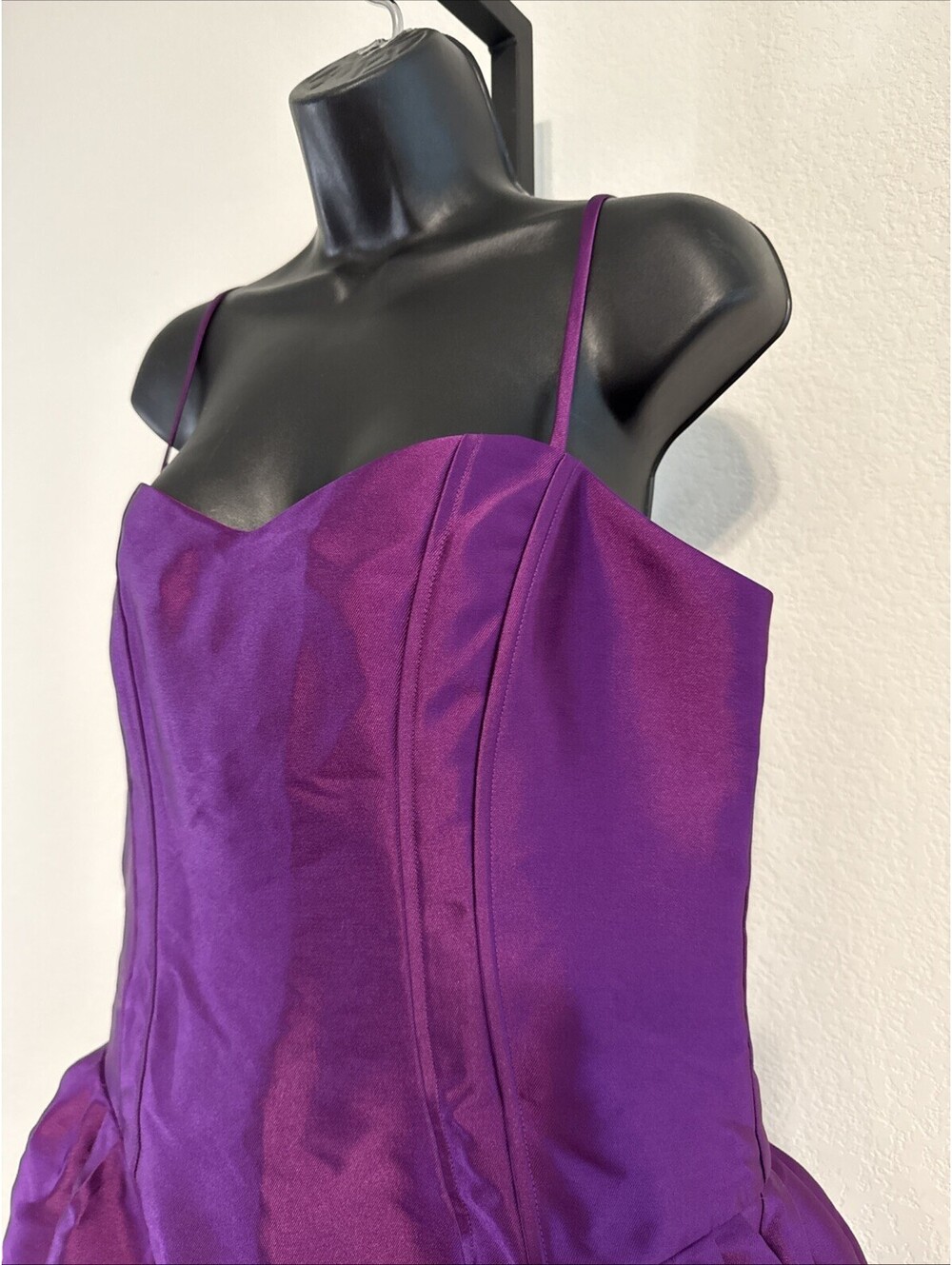 NWT Express Purple Satin Sweetheart Drop Waist Smocked Back Mini Dress 14 - Picture 5 of 9